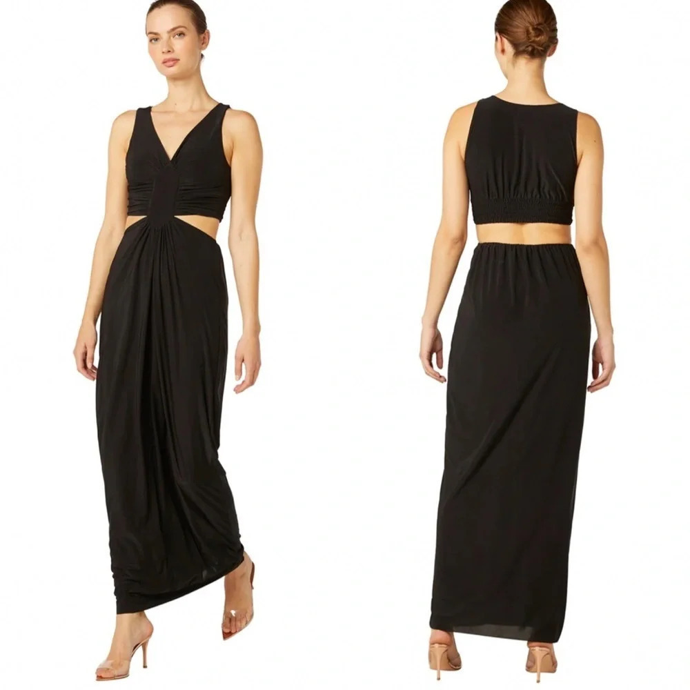 MISA Los Angeles Athema Cutout Waist Sleeveless Maxi Dress Black Size L NWT